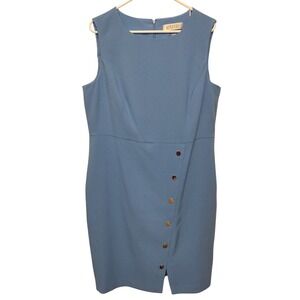 Kasper Blue Sleeveless Sheath Dress Button Accents Lined Womens Size Sixteen
